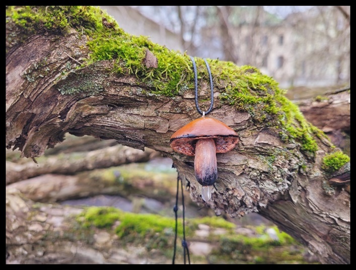 Wisior grzyb z kryształem górskim