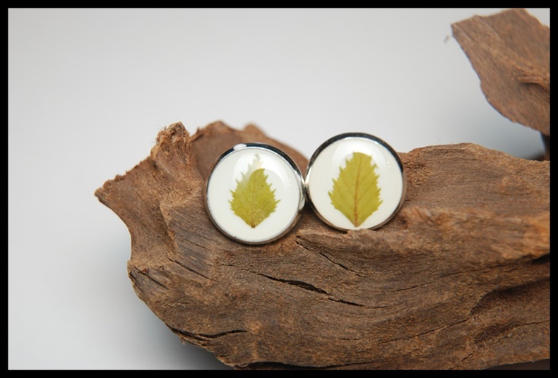 Kolczyki wkrętki z listkiem brzozy