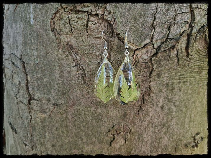 Kolczyki łezki z paprocią