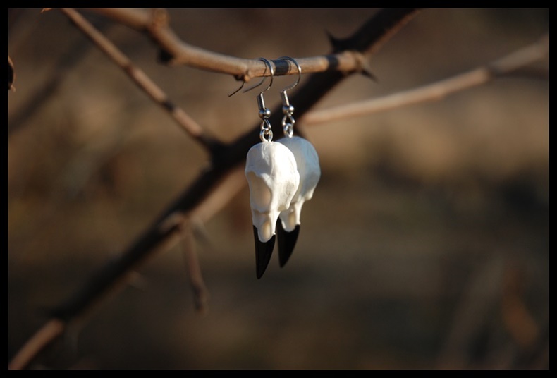 Kolczyki czaszki ptasie