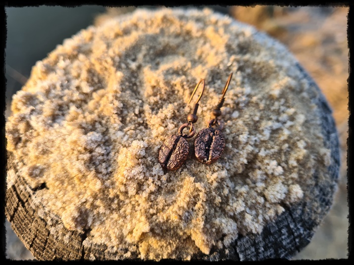 Kolczyki miedziane ziarenka kawy