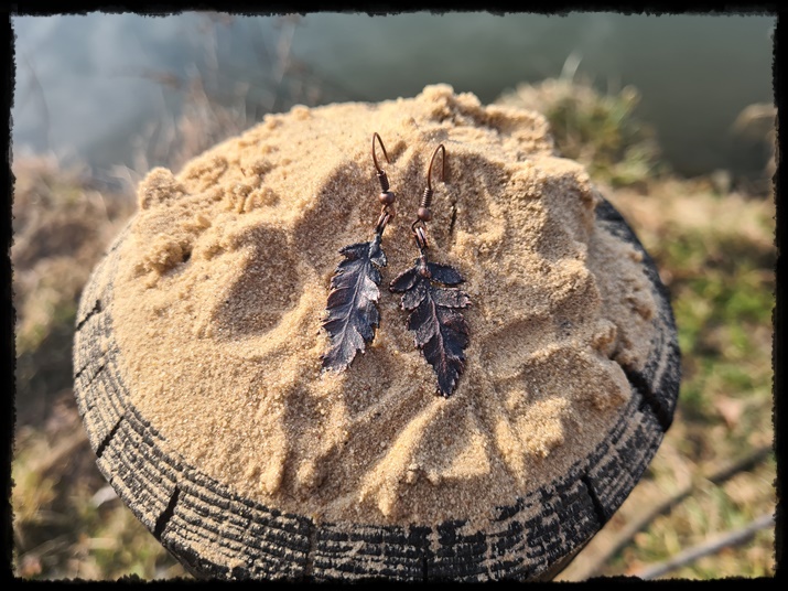 Kolczyki miedziane liście paproci