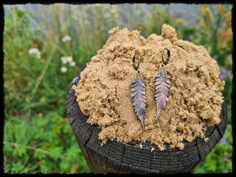 Kolczyki miedziane liście paproci